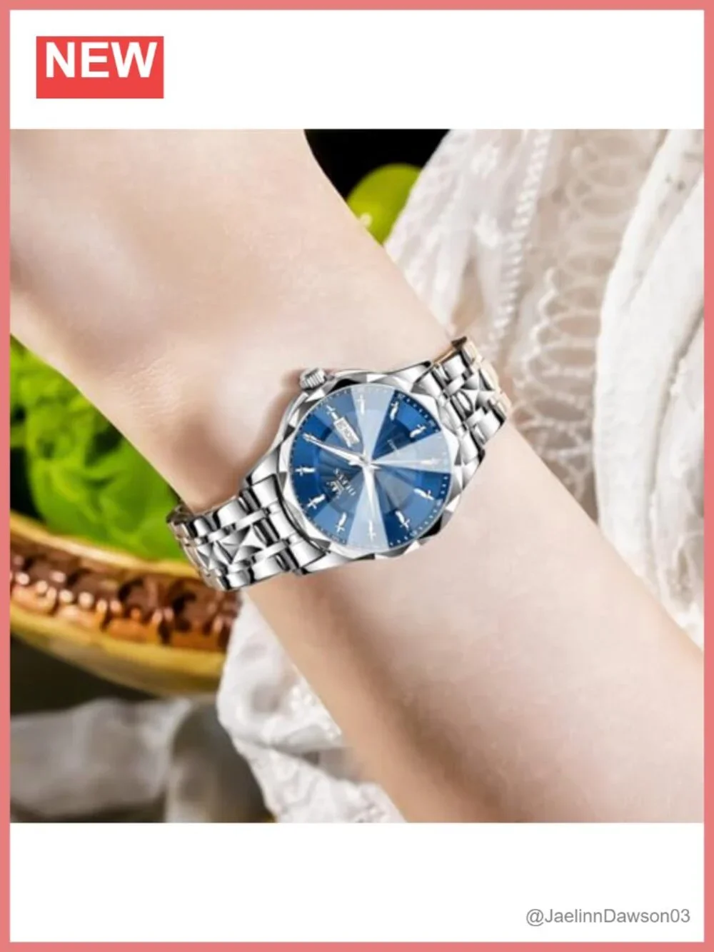 Women's Stainless Steel Watch Day Date Quartz Water Resistant Jewelry Design